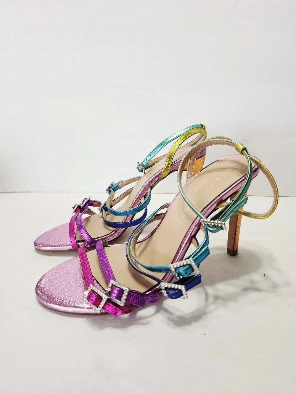 Kurt Geiger Pierra Rainbow Metallic Strappy Stiletto Sandals Size 38